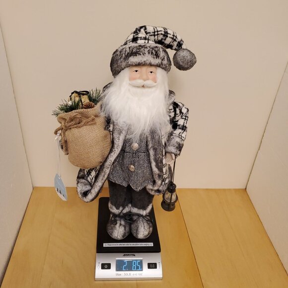 NWT White Pine Free Standing Santa Black White Plaid Herringbone Holiday Decor - Picture 17 of 17